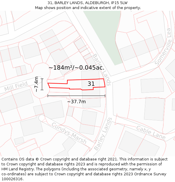 31, BARLEY LANDS, ALDEBURGH, IP15 5LW: Plot and title map