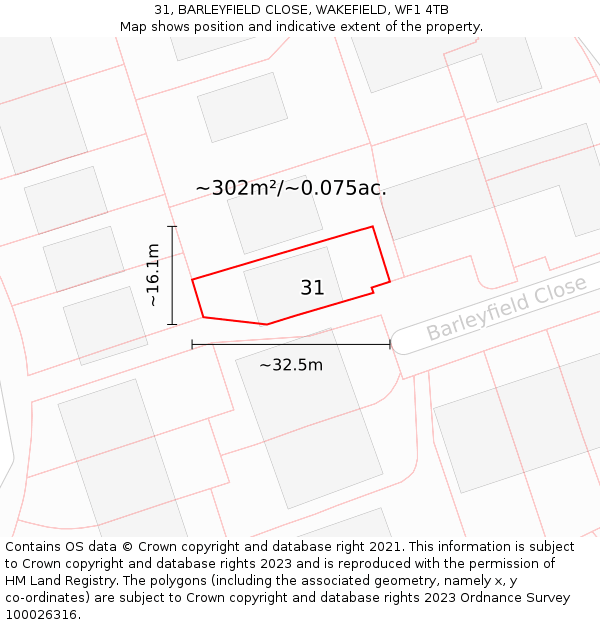 31, BARLEYFIELD CLOSE, WAKEFIELD, WF1 4TB: Plot and title map