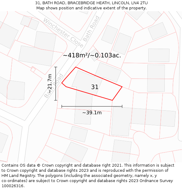 31, BATH ROAD, BRACEBRIDGE HEATH, LINCOLN, LN4 2TU: Plot and title map