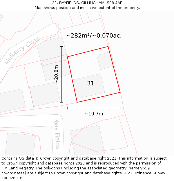 31, BAYFIELDS, GILLINGHAM, SP8 4AE: Plot and title map