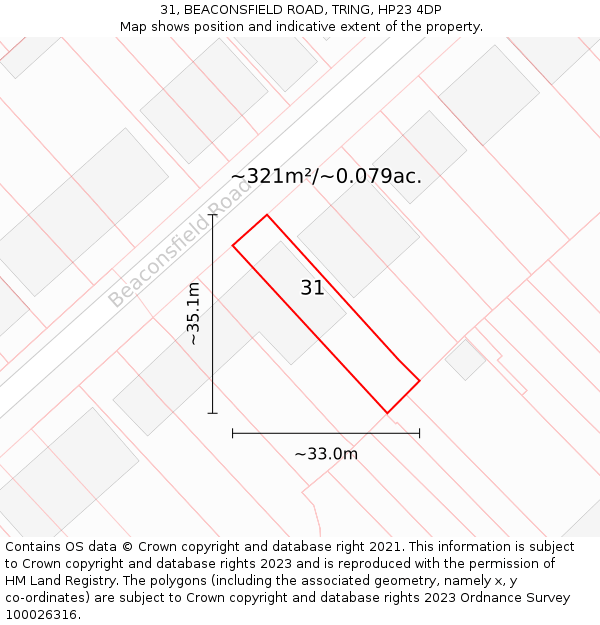 31, BEACONSFIELD ROAD, TRING, HP23 4DP: Plot and title map