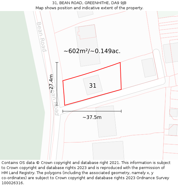 31, BEAN ROAD, GREENHITHE, DA9 9JB: Plot and title map