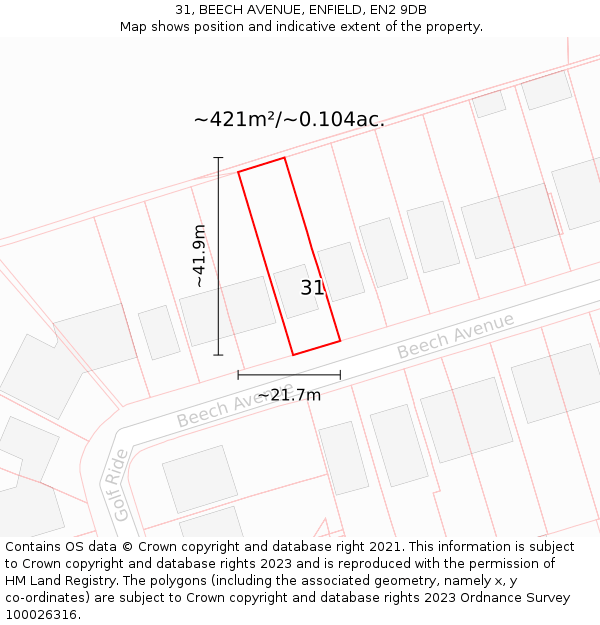 31, BEECH AVENUE, ENFIELD, EN2 9DB: Plot and title map