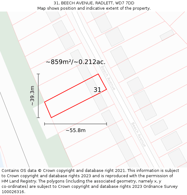 31, BEECH AVENUE, RADLETT, WD7 7DD: Plot and title map