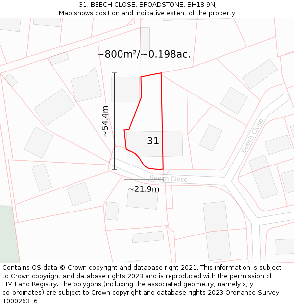 31, BEECH CLOSE, BROADSTONE, BH18 9NJ: Plot and title map