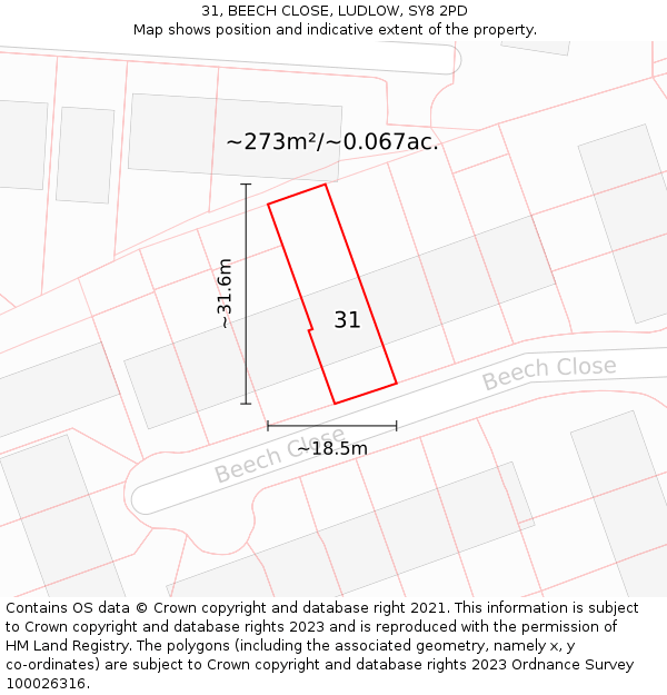 31, BEECH CLOSE, LUDLOW, SY8 2PD: Plot and title map