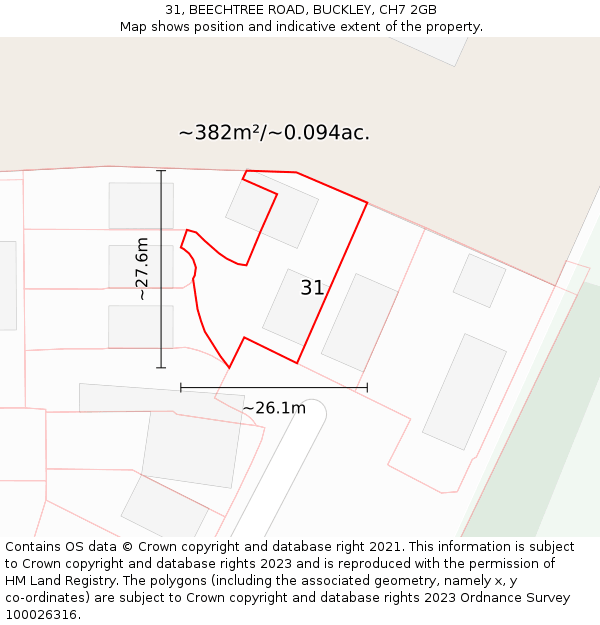 31, BEECHTREE ROAD, BUCKLEY, CH7 2GB: Plot and title map