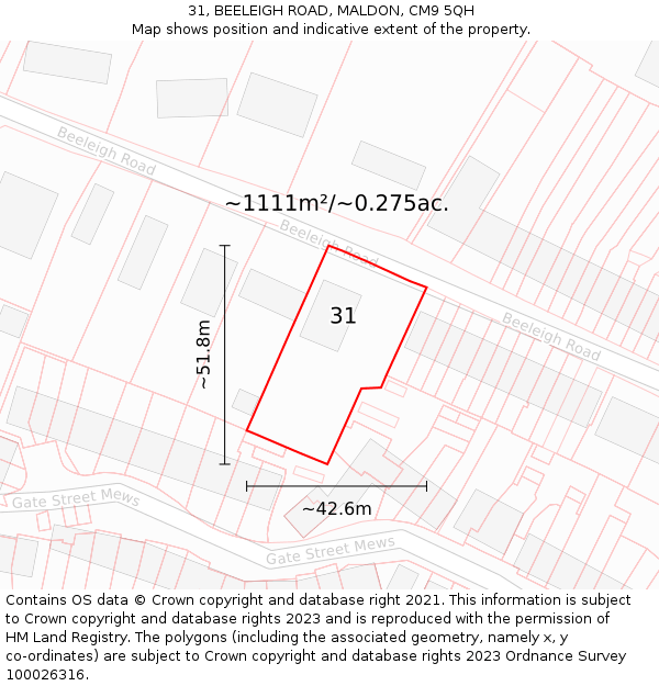 31, BEELEIGH ROAD, MALDON, CM9 5QH: Plot and title map