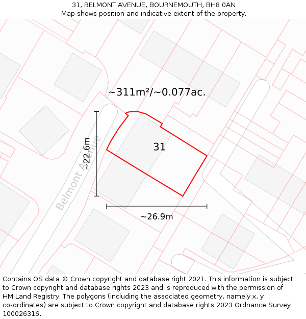 31, BELMONT AVENUE, BOURNEMOUTH, BH8 0AN: Plot and title map