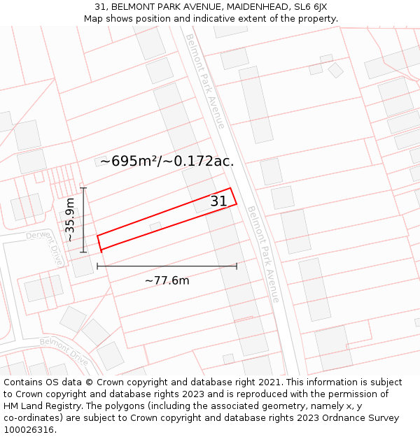 31, BELMONT PARK AVENUE, MAIDENHEAD, SL6 6JX: Plot and title map