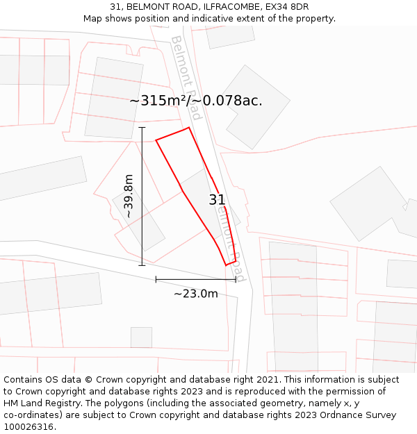 31, BELMONT ROAD, ILFRACOMBE, EX34 8DR: Plot and title map