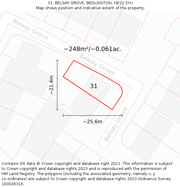 31, BELSAY GROVE, BEDLINGTON, NE22 5YU: Plot and title map