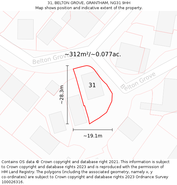 31, BELTON GROVE, GRANTHAM, NG31 9HH: Plot and title map