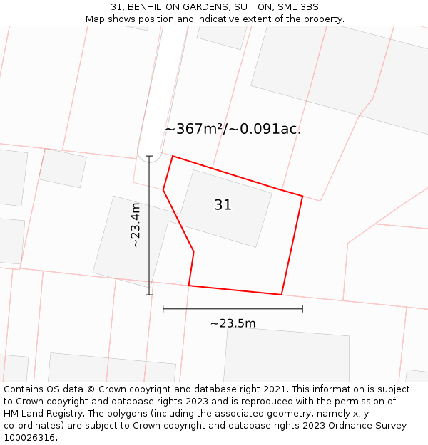 31, BENHILTON GARDENS, SUTTON, SM1 3BS: Plot and title map