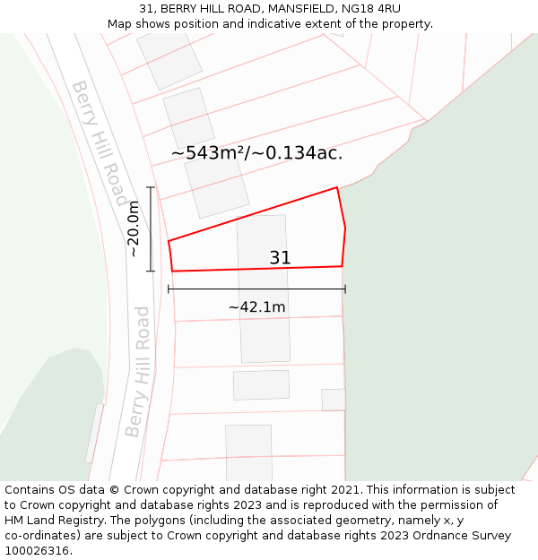 31, BERRY HILL ROAD, MANSFIELD, NG18 4RU: Plot and title map