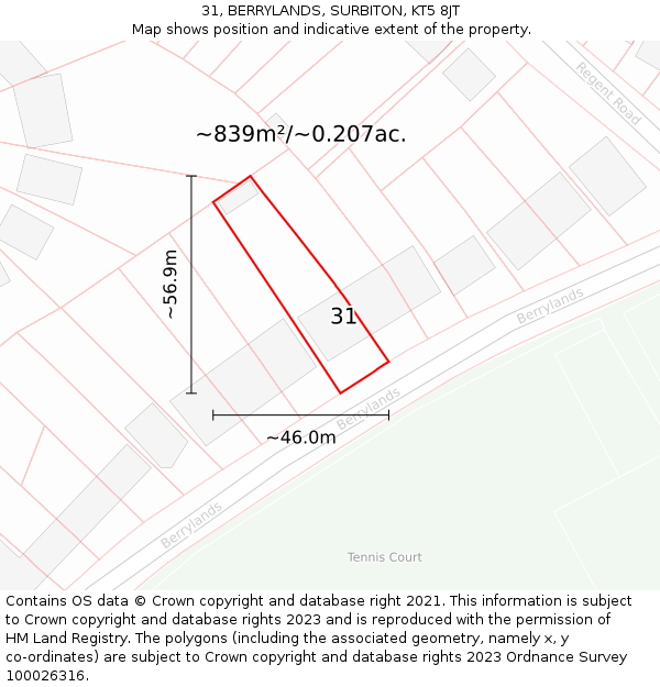 31, BERRYLANDS, SURBITON, KT5 8JT: Plot and title map