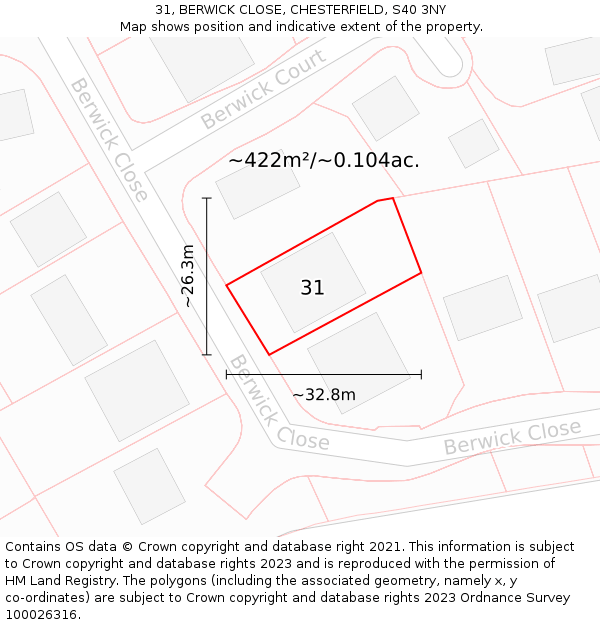 31, BERWICK CLOSE, CHESTERFIELD, S40 3NY: Plot and title map