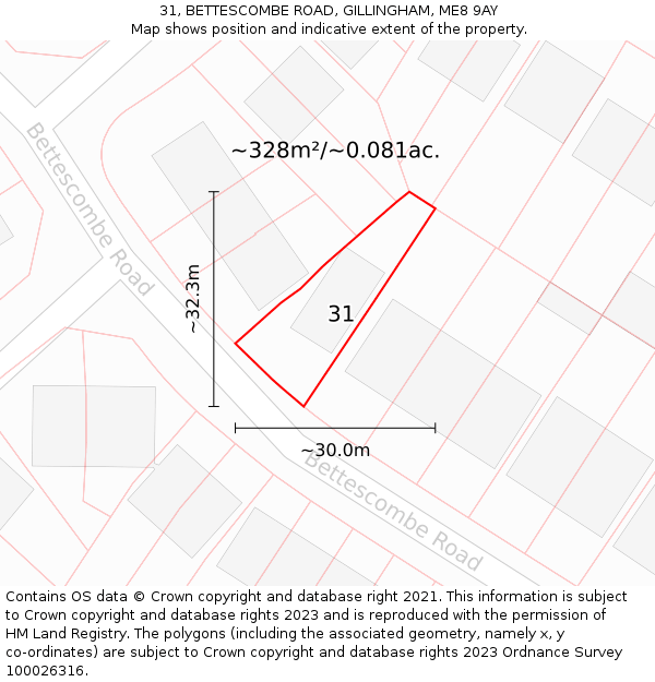 31, BETTESCOMBE ROAD, GILLINGHAM, ME8 9AY: Plot and title map