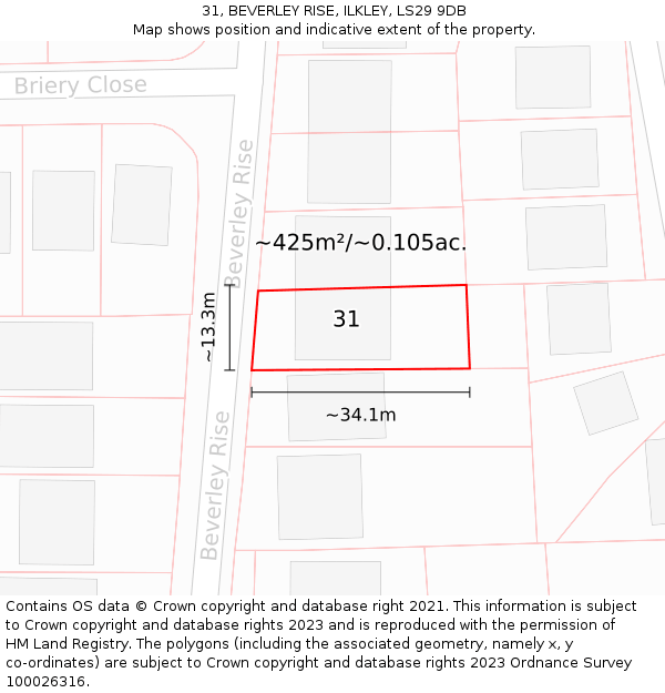 31, BEVERLEY RISE, ILKLEY, LS29 9DB: Plot and title map