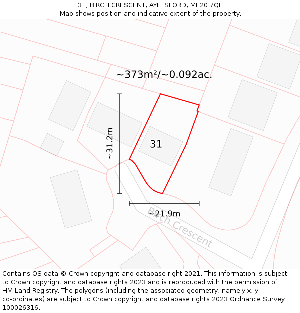 31, BIRCH CRESCENT, AYLESFORD, ME20 7QE: Plot and title map