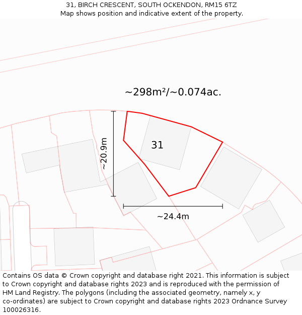 31, BIRCH CRESCENT, SOUTH OCKENDON, RM15 6TZ: Plot and title map