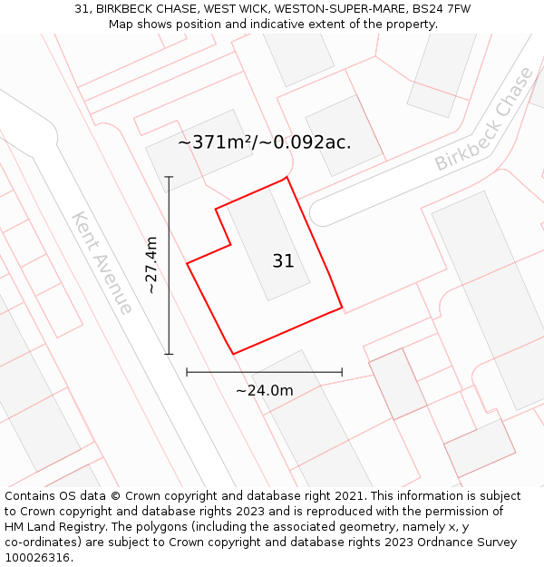 31, BIRKBECK CHASE, WEST WICK, WESTON-SUPER-MARE, BS24 7FW: Plot and title map