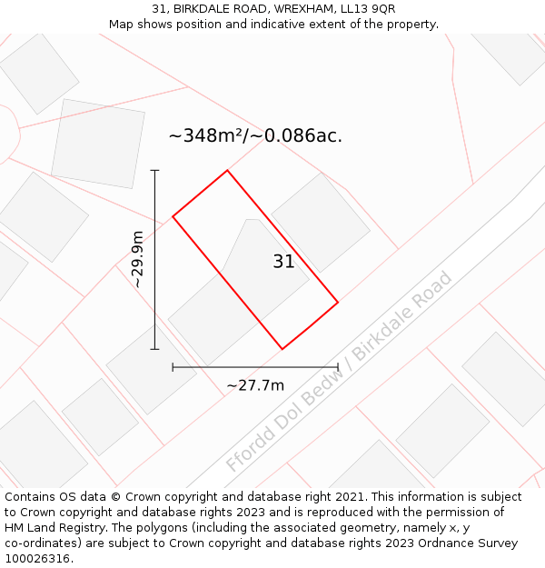 31, BIRKDALE ROAD, WREXHAM, LL13 9QR: Plot and title map