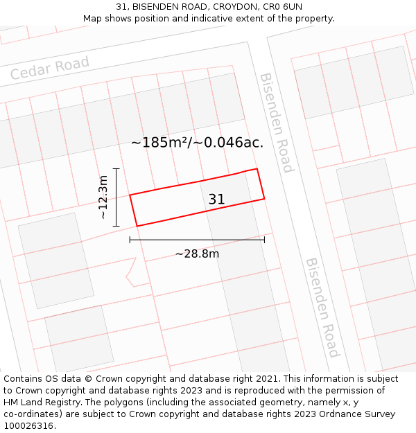 31, BISENDEN ROAD, CROYDON, CR0 6UN: Plot and title map