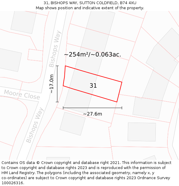 31, BISHOPS WAY, SUTTON COLDFIELD, B74 4XU: Plot and title map