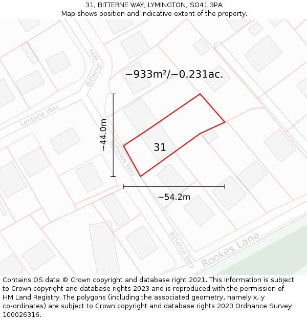 31, BITTERNE WAY, LYMINGTON, SO41 3PA: Plot and title map