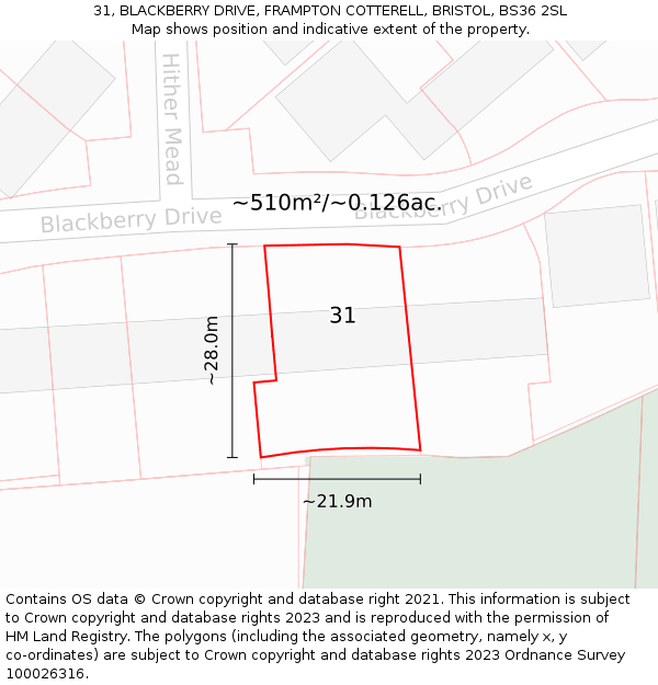 31, BLACKBERRY DRIVE, FRAMPTON COTTERELL, BRISTOL, BS36 2SL: Plot and title map