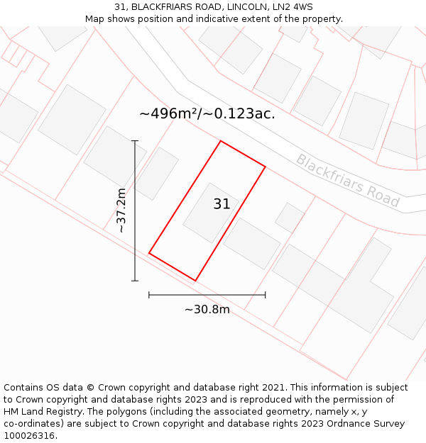 31, BLACKFRIARS ROAD, LINCOLN, LN2 4WS: Plot and title map