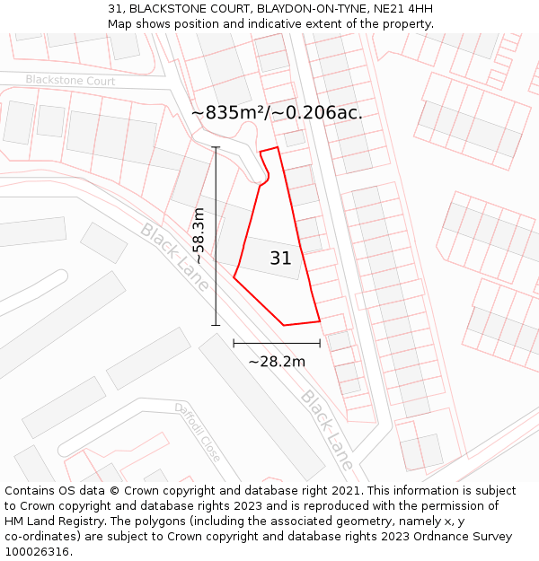 31, BLACKSTONE COURT, BLAYDON-ON-TYNE, NE21 4HH: Plot and title map