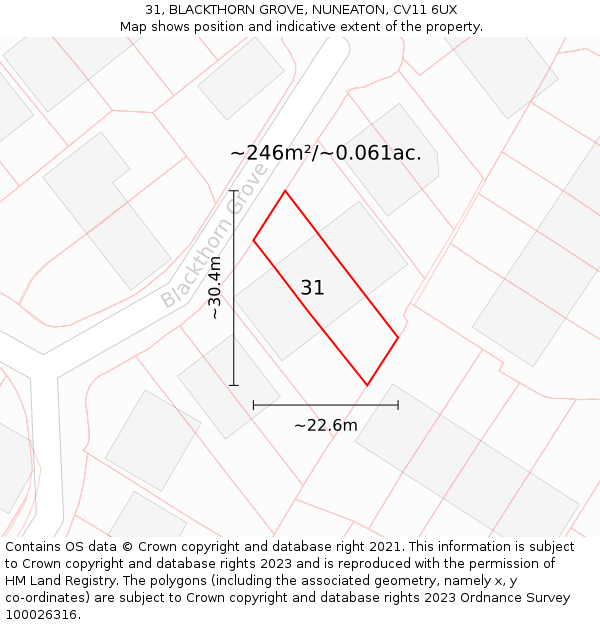 31, BLACKTHORN GROVE, NUNEATON, CV11 6UX: Plot and title map