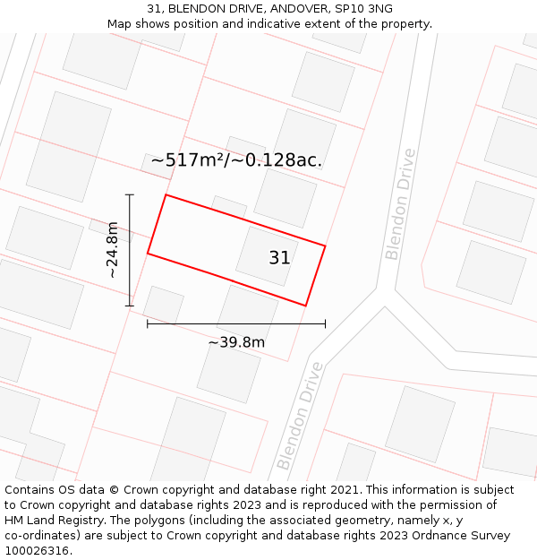 31, BLENDON DRIVE, ANDOVER, SP10 3NG: Plot and title map