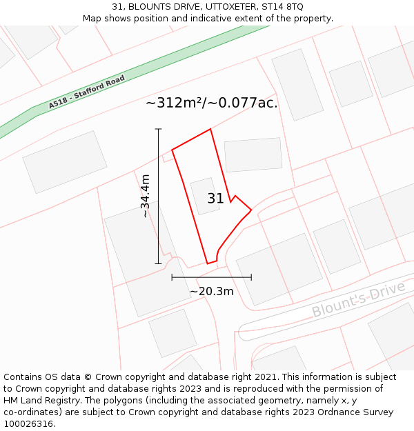 31, BLOUNTS DRIVE, UTTOXETER, ST14 8TQ: Plot and title map