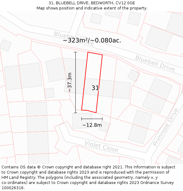 31, BLUEBELL DRIVE, BEDWORTH, CV12 0GE: Plot and title map