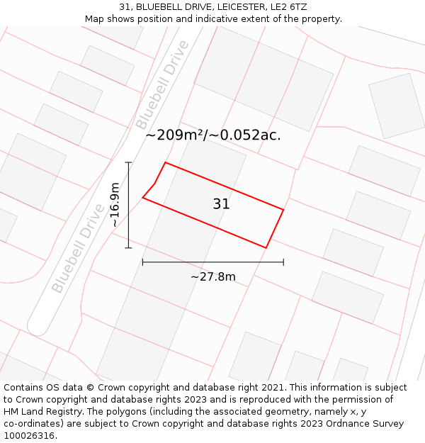 31, BLUEBELL DRIVE, LEICESTER, LE2 6TZ: Plot and title map