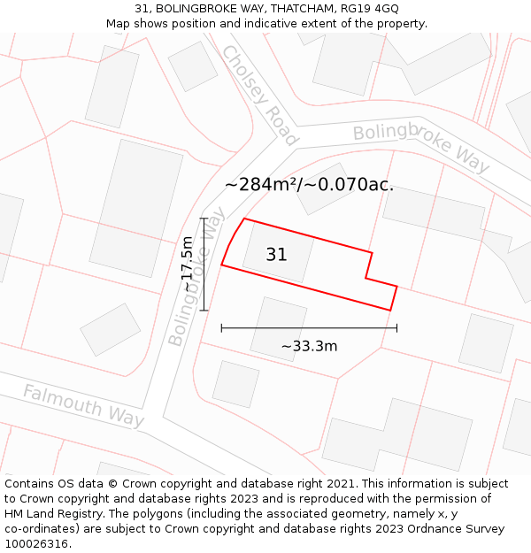 31, BOLINGBROKE WAY, THATCHAM, RG19 4GQ: Plot and title map