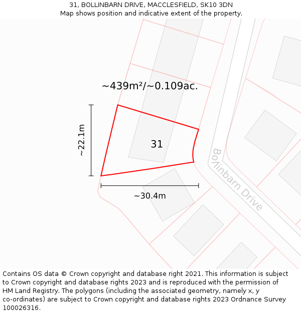 31, BOLLINBARN DRIVE, MACCLESFIELD, SK10 3DN: Plot and title map