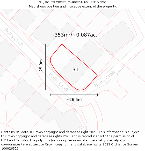 31, BOLTS CROFT, CHIPPENHAM, SN15 3GQ: Plot and title map