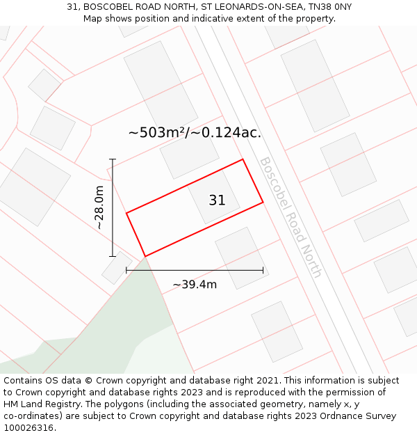 31, BOSCOBEL ROAD NORTH, ST LEONARDS-ON-SEA, TN38 0NY: Plot and title map