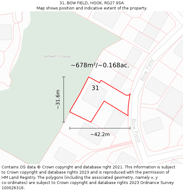 31, BOW FIELD, HOOK, RG27 9SA: Plot and title map