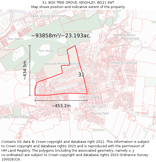 31, BOX TREE GROVE, KEIGHLEY, BD21 4WT: Plot and title map