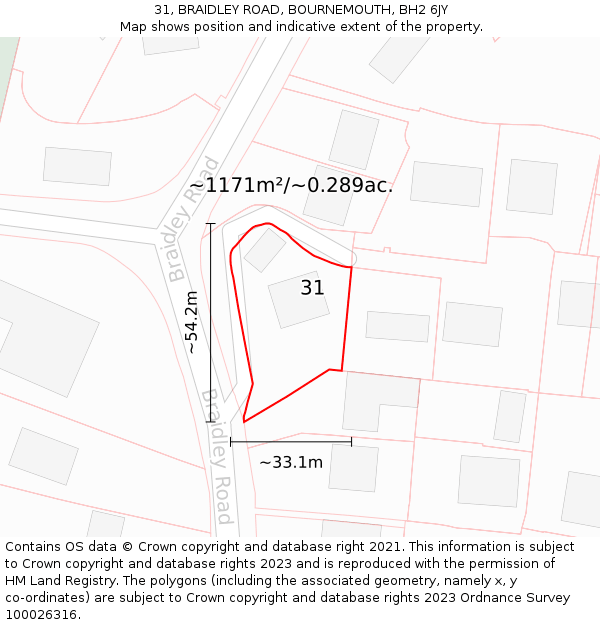 31, BRAIDLEY ROAD, BOURNEMOUTH, BH2 6JY: Plot and title map