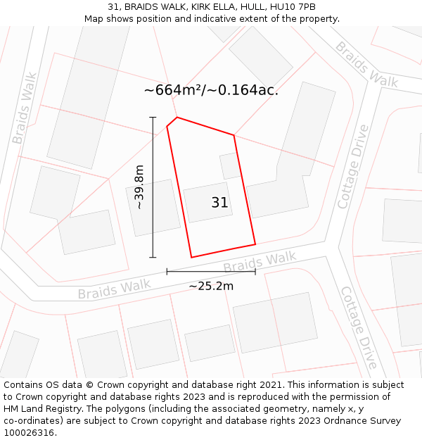 31, BRAIDS WALK, KIRK ELLA, HULL, HU10 7PB: Plot and title map