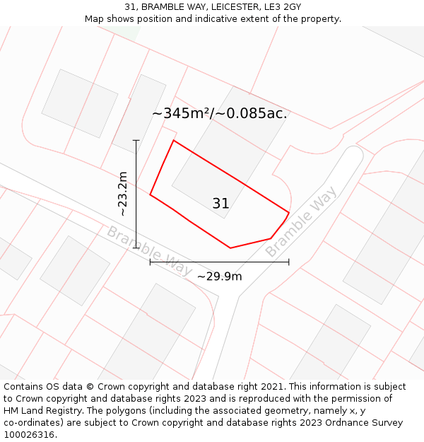 31, BRAMBLE WAY, LEICESTER, LE3 2GY: Plot and title map