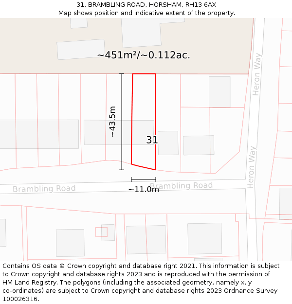 31, BRAMBLING ROAD, HORSHAM, RH13 6AX: Plot and title map