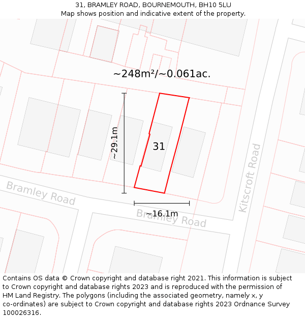 31, BRAMLEY ROAD, BOURNEMOUTH, BH10 5LU: Plot and title map