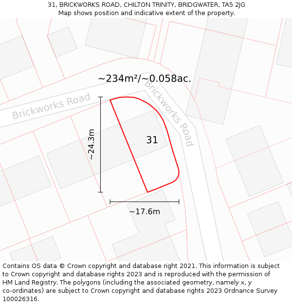 31, BRICKWORKS ROAD, CHILTON TRINITY, BRIDGWATER, TA5 2JG: Plot and title map